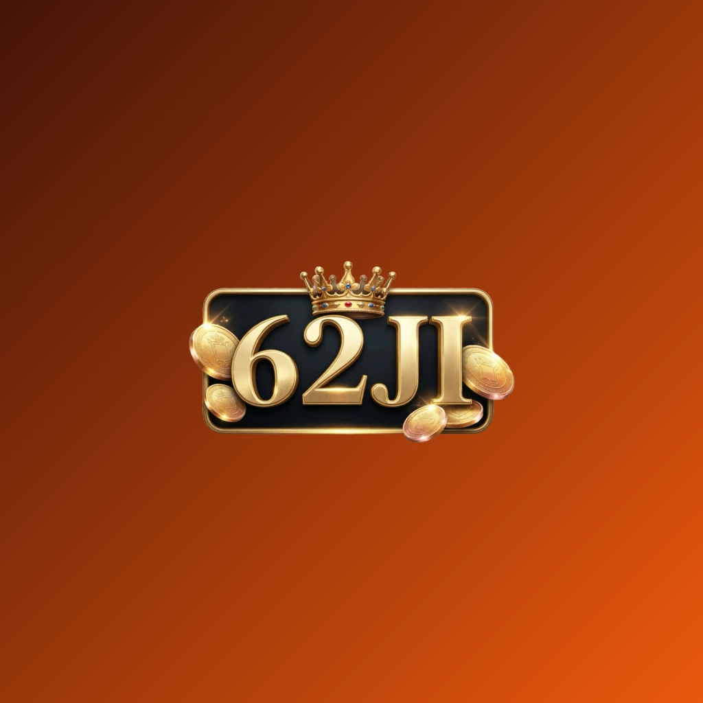 62JI casino-style logo featuring golden letters with a crown element and sparkling coins, set in a luxury gaming atmosphere on a transparent background